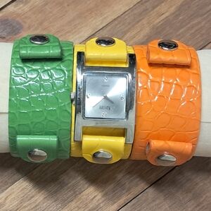 Colorful Watch With 3 Interchangeable Cuffs